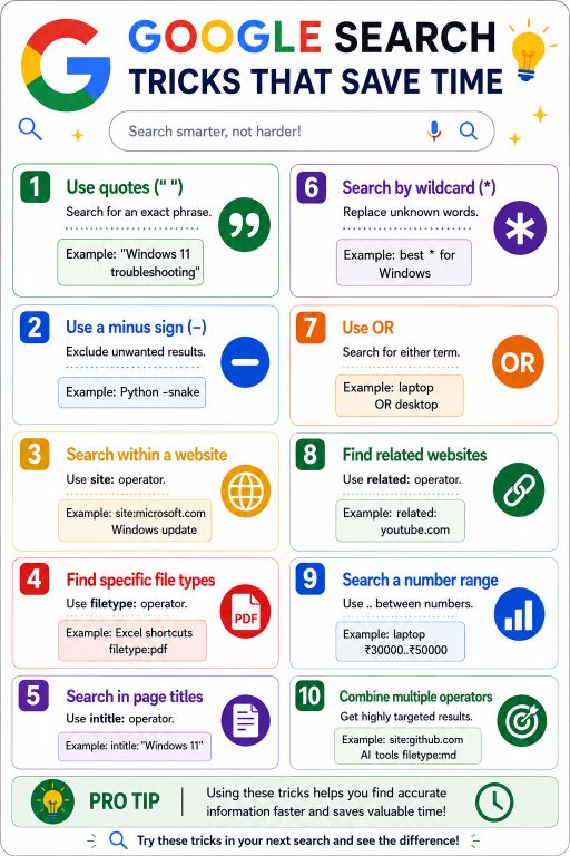 Google Search Tricks Cheat Sheet