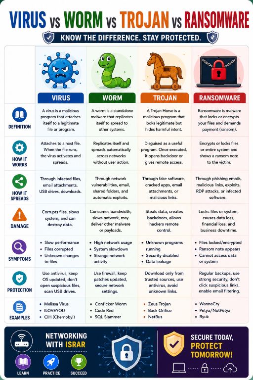 Malware Types Comparison Cheat Sheet