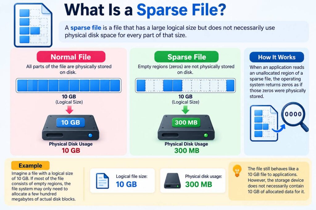 Sparse Files Logical Size vs Disk Usage